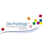 Logo mit Schriftzug Die Frühlinge e.V. und bunten Quadraten auf weißem Hintergrund.