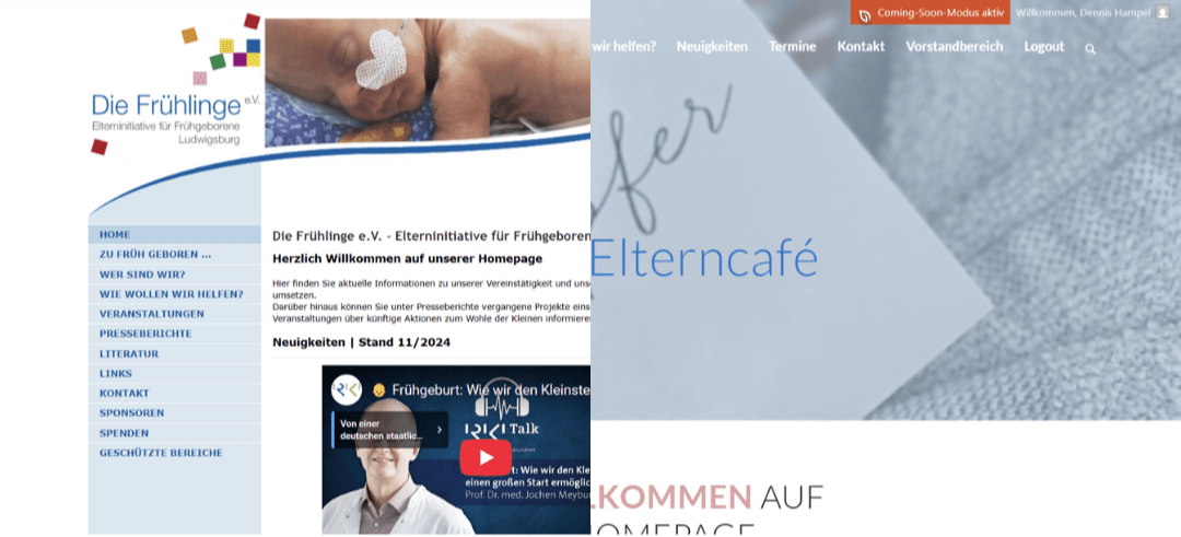 Zwei Webseiten nebeneinander, links die alte Webseite und Rechts die neue Webseite